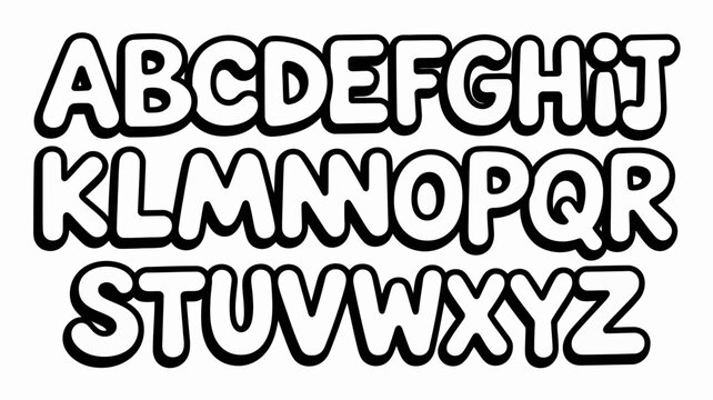 alphabet letters in bold outline style uppercase font typeface graphic design black white background vector illustration education learning school abc characters
