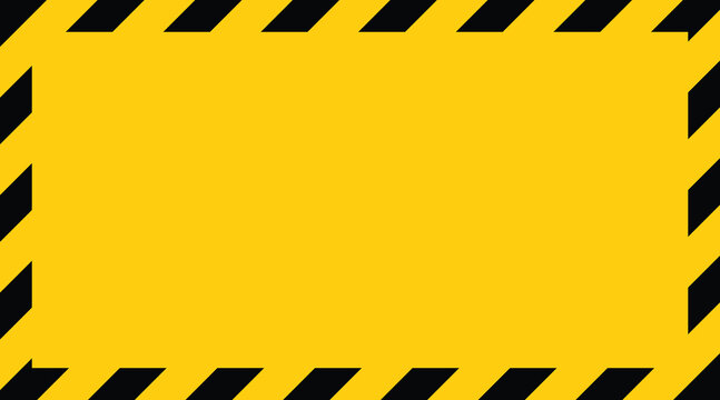 Yellow and black striped warning border frame isolated on white background for safety and caution signs