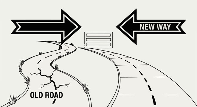Two diverging roads, one cracked and old, the other smooth and new