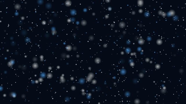 Dust Particles with Blue and White Glowing Bokeh Drifting and Floating Randomly on Black Background for Cinematic Space Atmosphere Video Overlay Loop