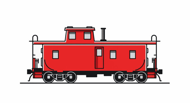 A simple, clean illustration of a classic red railway caboose with black accents