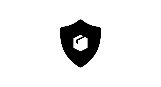 Black shield with cube logo.