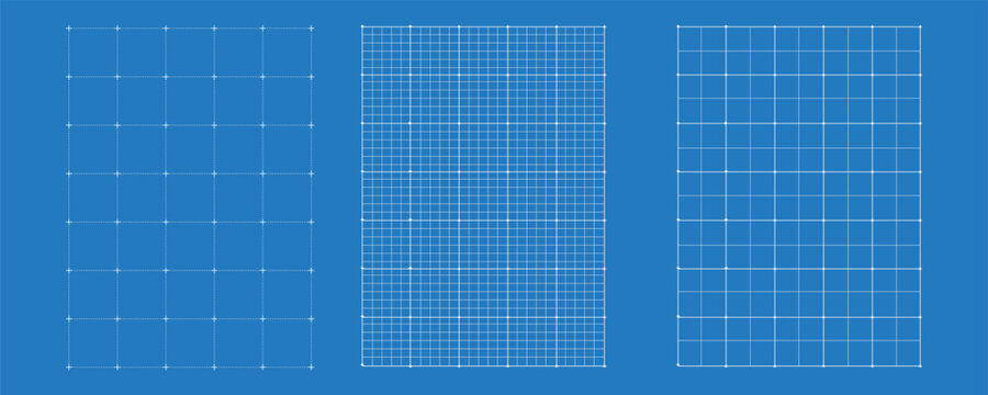 Blueprint Grid Graph Paper Set. Architectural Engineering Millimeter Square Pattern Layout. Vector Illustration.