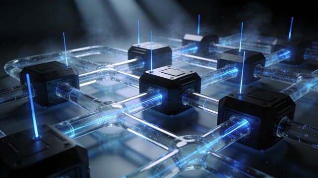 Bio digital fluidic router computing network 3D render loop