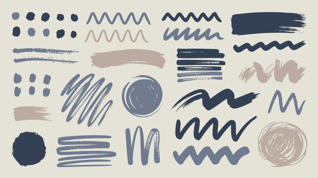 brush stroke patterns on beige background pattern dots zigzag swirls lines circles scribble hand drawn vector illustration graphic design element texture artistic