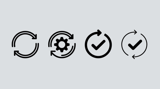 four step process icons line style arrow gear checkmark circle flowchart diagram procedure workflow sequence task action symbol graphic design interface