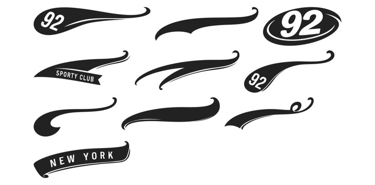 Classic Sports Typography Swooshes and Swashes with Bold Retro Wave Tails for Apparel and Branding Assets