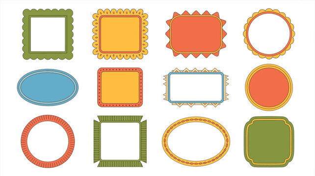 decorative frames vector illustration border frame pattern design ornament rectangle circle oval scalloped dotted striped geometric shapes graphic element art icon