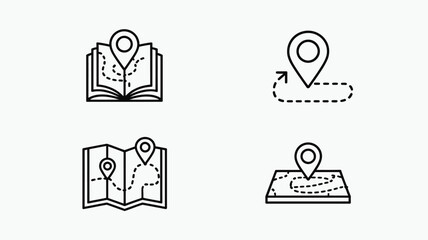 navigation icons set line art map pin location direction route symbol pointer travel geography exploration journey wayfinding cartography vector graphic design © Nargis