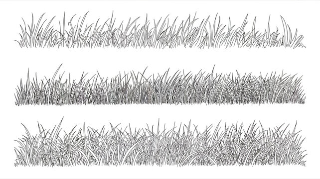 three rows of grass line drawing sketch black and white botanical nature vegetation landscape simple minimalist graphic design pattern border divider ornament illustration