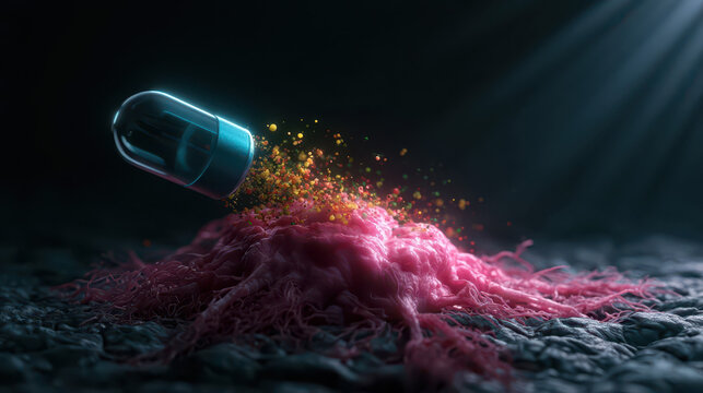 Healing Nanobots: Futuristic Medicine Targets Diseased Cell, Dark Sci-Fi Concept