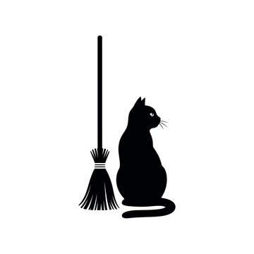 Black Cat and Broom Silhouette.