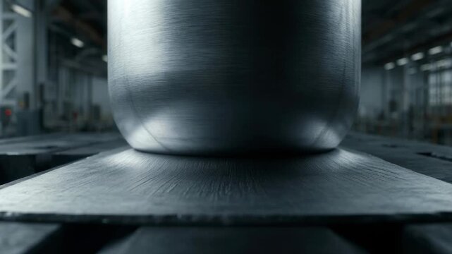 Industrial metal processing close up of polished curved steel tube in factory environment