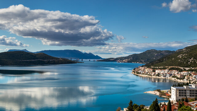 View of Neum Bay from the city of Neum in Bosnia and Herzegovina. The bay is part of the Adriatic Sea.