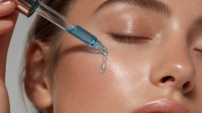 Woman applying Copper peptide serum anti aging