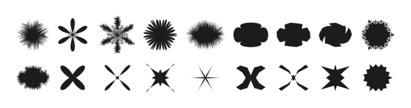 Abstract Geometric Shape Elements Set, Sunburst Starburst Decorative Vector Collection, Black Silhouette Design Shapes for Logo and Branding
