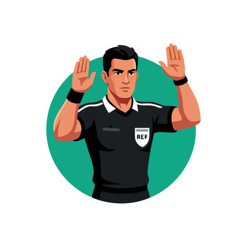 football referee with both hands up as a touchdown vector