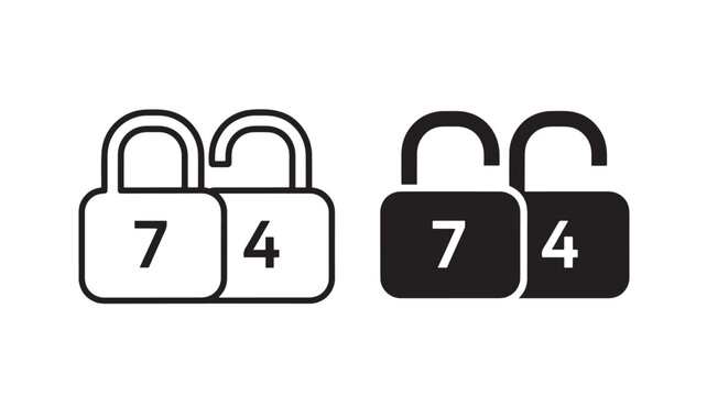 Padlock Icon Set with Numbers 7 and 4, White and Black Styles, Lock Graphics for Access Control and Security Design
