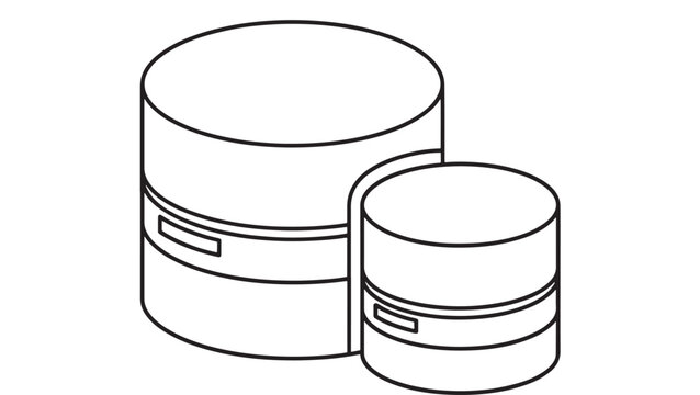 Database Cylinders with Horizontal Lines and Small Rectangular Cutouts on Their Sides Featuring Cylinder, Data Storage, Clean Composition on Simple