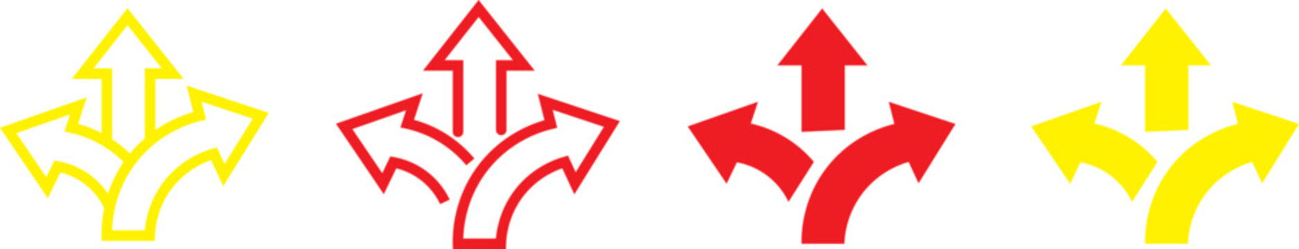 Direction arrow icon with multiple paths. Choice and decision making symbol. Strategy, planning and alternative route .showing three branching paths or choices with direction
Print