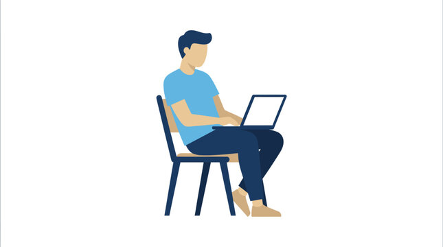 Man sitting on chair with laptop.