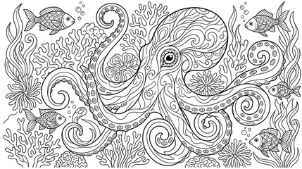 Underwater scene with octopus and fish. © NAZMA