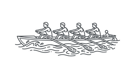 Minimalist line art of a rowing team in shell. © lindah