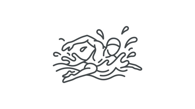 Athlete swimming freestyle crawl stroke line art icon.