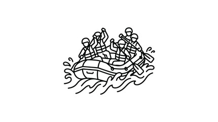 Team of rowers in whitewater rafting boat icon. © lindah