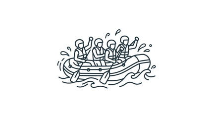 White water rafting team paddling through river waves. © lindah