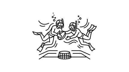 Underwater hockey players competing during an aquatic match. © lindah