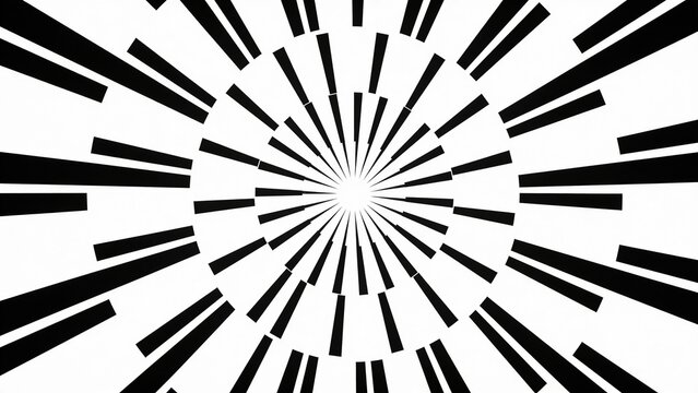  features a minimalist, abstract design consisting of a circular arrangement of black lines radiating outward from a central point on a white background. The lines vary in length, creating a sunburst 