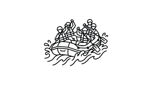 Team of rowers in whitewater rafting boat icon.