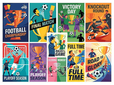 Dynamic vector illustration showing stages of a sports tournament from early matches to the final championship win