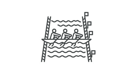 Three people rowing in boat line art icon. © lindah