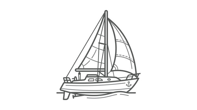 Modern sailboat with large sails line icon.