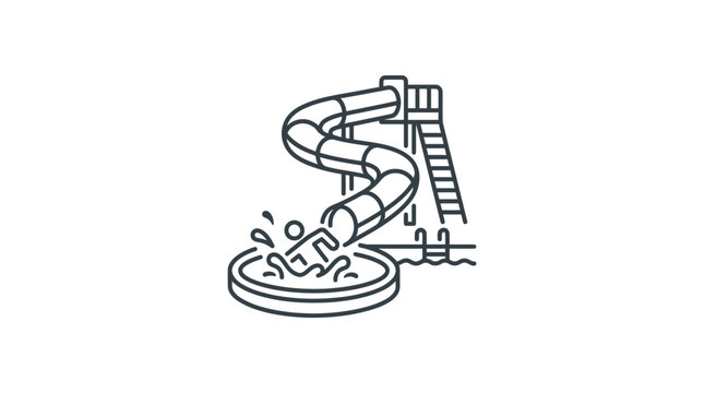 Water slide and pool splash line art icon.