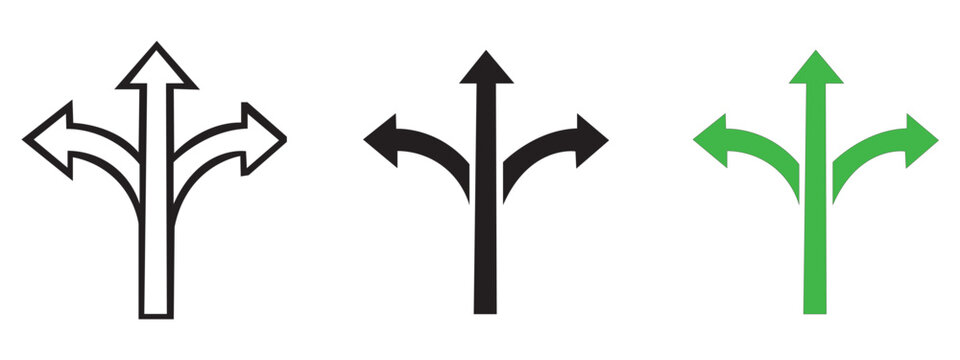 Three directional arrow icons showing choices and pathfinding with direction