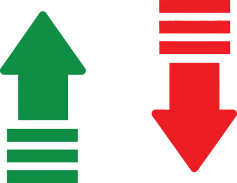Green up arrow and red down arrow icons representing growth and decline progress symbols