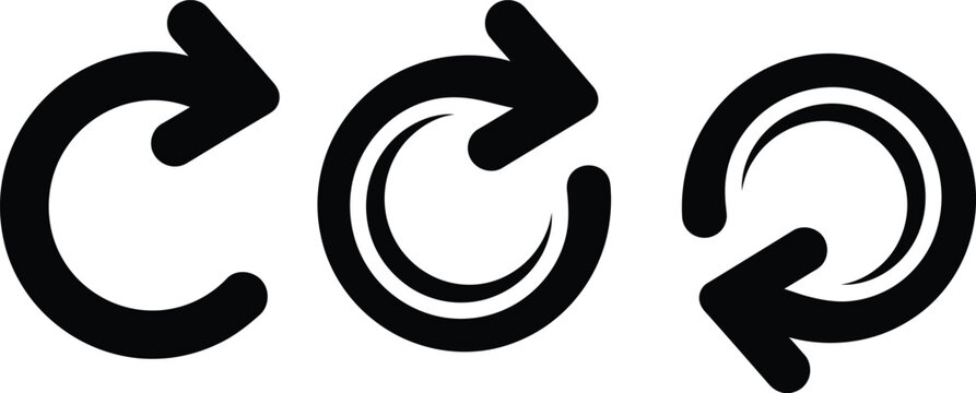 Set of black circular arrow icons for refresh reload and rotation symbols