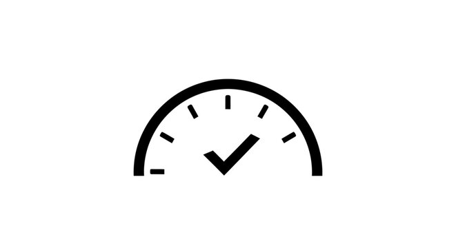 Speedometer gauge with check mark.
