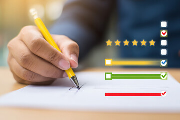 Fototapeta premium Businessman marking checklist with loading progress bar on paper