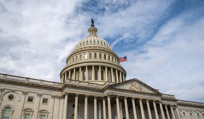 Obraz premium Capitol building in Washington DC government. Capitol dome architecture in United States. Capitol monument symbol in America. Capitol iconic landmark in USA.