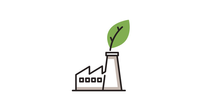 Factory with Green Leaf on Chimney.
