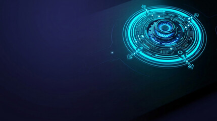 Fototapeta premium Abstract glowing blue circuit board with gears, representing technology, innovation, and digital systems, ideal for futuristic concepts.