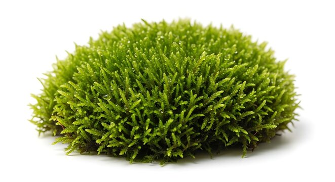 Lush Green Moss Clump Isolated on Clean White Background