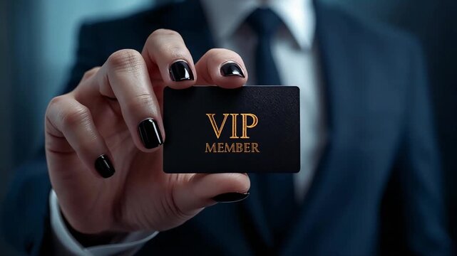 VIP member card held by a professional in a suit for business luxury branding motion video footage background clip