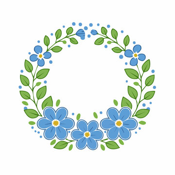 Blue Forget-Me-Not Flower Wreath Illustration