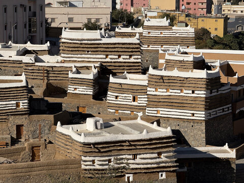Traditional buildings in old town. Abha, Saudi Arabia
