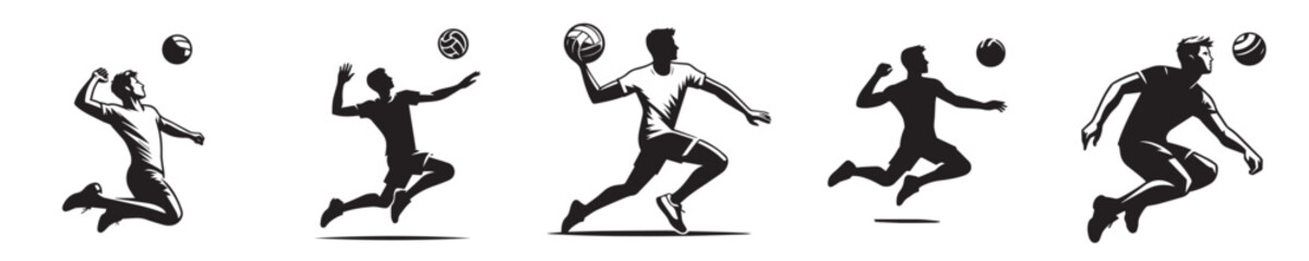 Obraz premium vector of young men playing volleyball in silhouette style